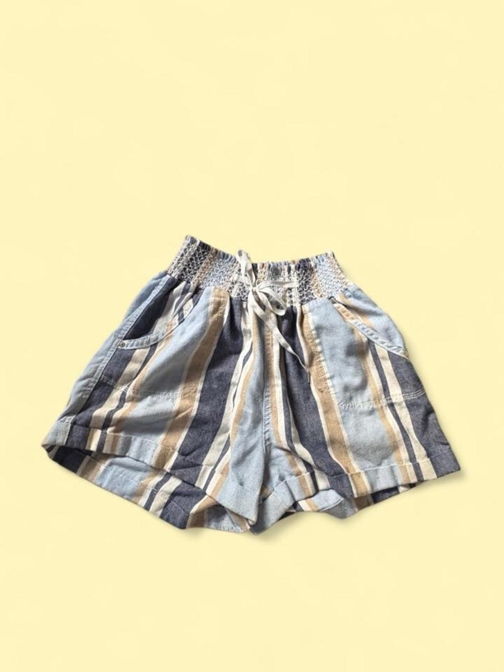 Simply Be Blue and Tan Striped High-Waist Shorts